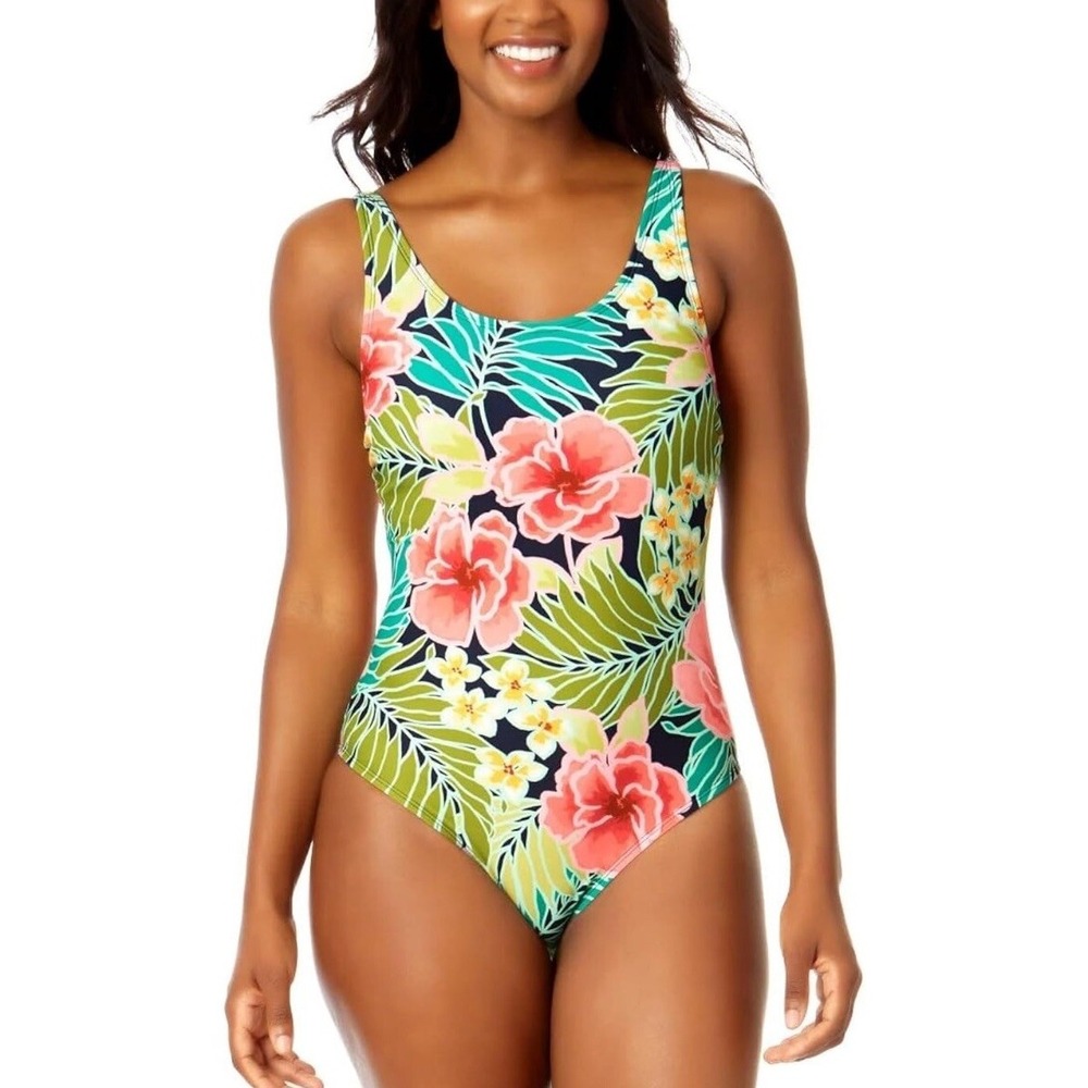 Hurley Swim Suit Women's Medium One-Piece UPF 50+ Stretch Floral Poppy Tropics